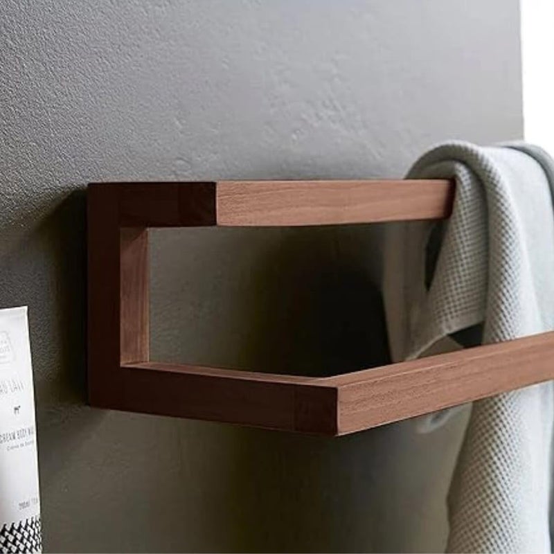 Crysellewoods Sheesham Wood Dual Level Towel Rack Wall Mount Bathroom Towel Holder Brown Wooden Towel Rack - Image 3