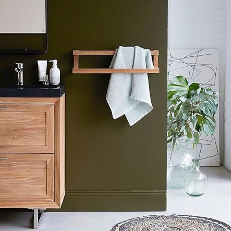 Crysellewoods Sheesham Wood Dual Level Towel Rack Wall Mount Bathroom Towel Holder Brown Wooden Towel Rack - Image 2