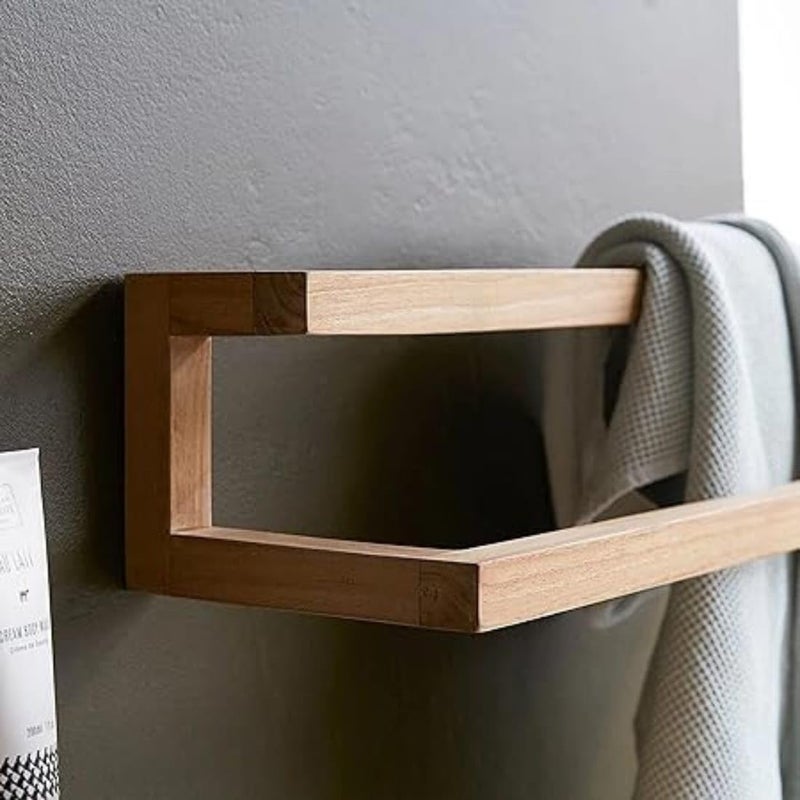 Crysellewoods Sheesham Wood Dual Level Towel Rack Wall Mount Bathroom Towel Holder Brown Wooden Towel Rack - Image 5