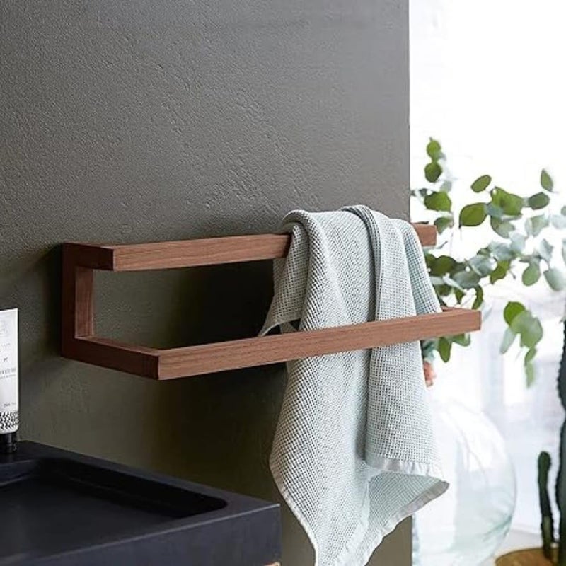 Crysellewoods Sheesham Wood Dual Level Towel Rack Wall Mount Bathroom Towel Holder Brown Wooden Towel Rack - Image 1