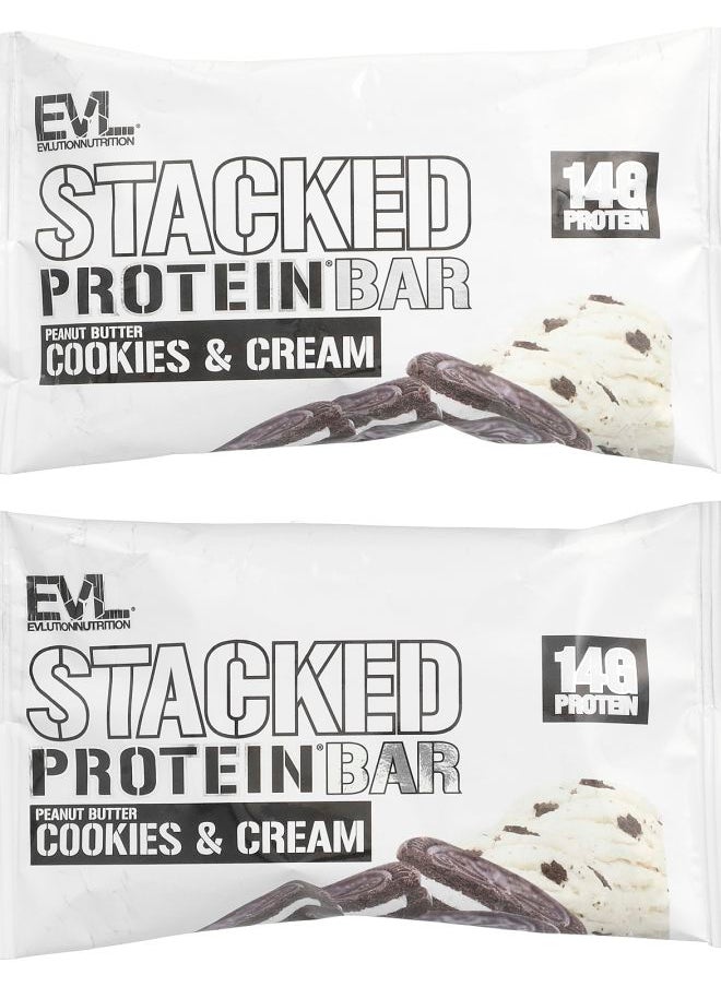 EVLUTION NUTRITION - Stacked Protein Bar Peanut Butter Cookies & Cream 2 Bars 2.29 oz (65 g) Each - Image 1