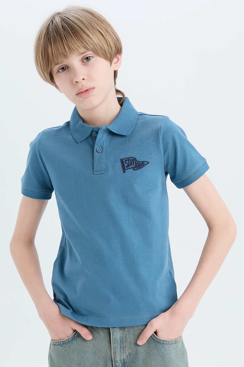 DeFacto Blue Boy Boy Embroidered Short Sleeve Polo Shirt Casual - Image 1