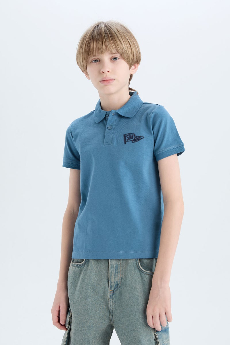 DeFacto Blue Boy Boy Embroidered Short Sleeve Polo Shirt Casual - Image 3
