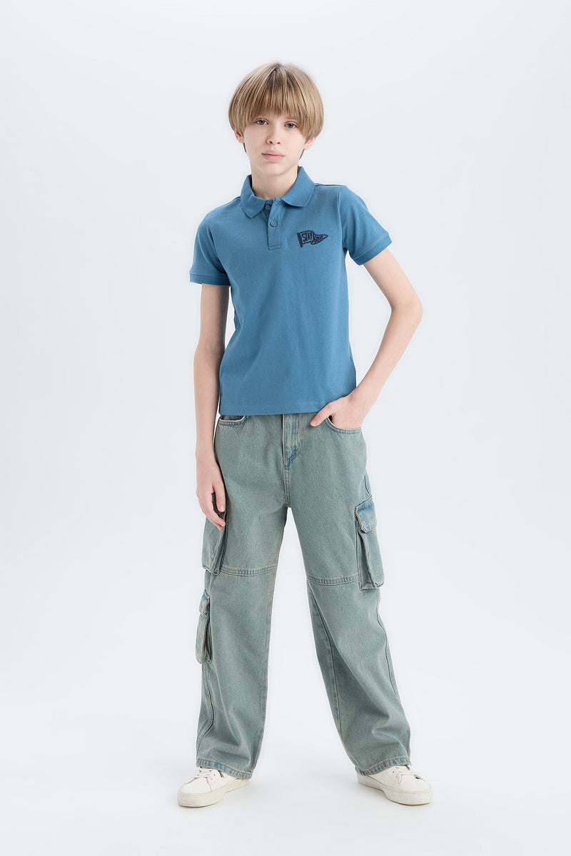 DeFacto Blue Boy Boy Embroidered Short Sleeve Polo Shirt Casual - Image 2