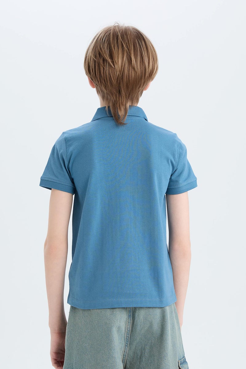 DeFacto Blue Boy Boy Embroidered Short Sleeve Polo Shirt Casual - Image 5