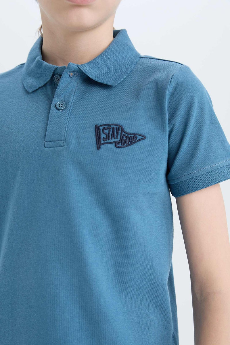 DeFacto Blue Boy Boy Embroidered Short Sleeve Polo Shirt Casual - Image 4