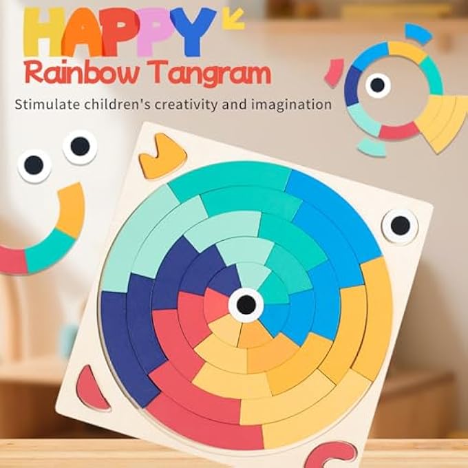 WOODEN PUZZLE BLOCKS COLORFUL TANGRAM SORTING PUZZLE FOR KIDS EARLY DETAILED TEACHING AIDS, MONTESSORI TOYS ARE SUITABLE FOR AGE 3，4，5 - Image 2