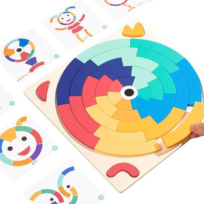 WOODEN PUZZLE BLOCKS COLORFUL TANGRAM SORTING PUZZLE FOR KIDS EARLY DETAILED TEACHING AIDS, MONTESSORI TOYS ARE SUITABLE FOR AGE 3，4，5 - Image 1