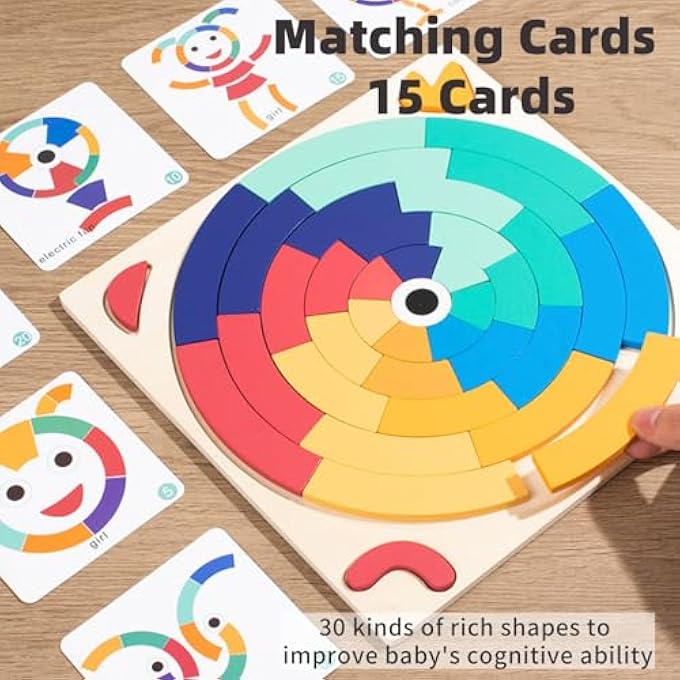 WOODEN PUZZLE BLOCKS COLORFUL TANGRAM SORTING PUZZLE FOR KIDS EARLY DETAILED TEACHING AIDS, MONTESSORI TOYS ARE SUITABLE FOR AGE 3，4，5 - Image 4