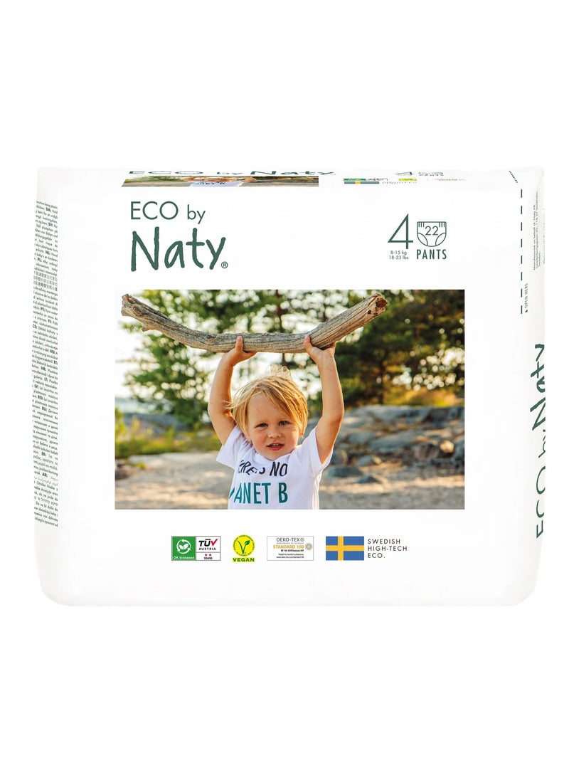 Naty Naty Eco Pant Style Diapers, 22 Pieces, Size 4, 8-15kg - Super Soft, Breathable, Chlorine-Free, Biodegradable 