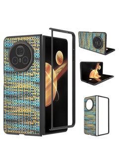 For Honor Magic V3 Black Frame Color Lattice Texture PU Phone Case(Gold)