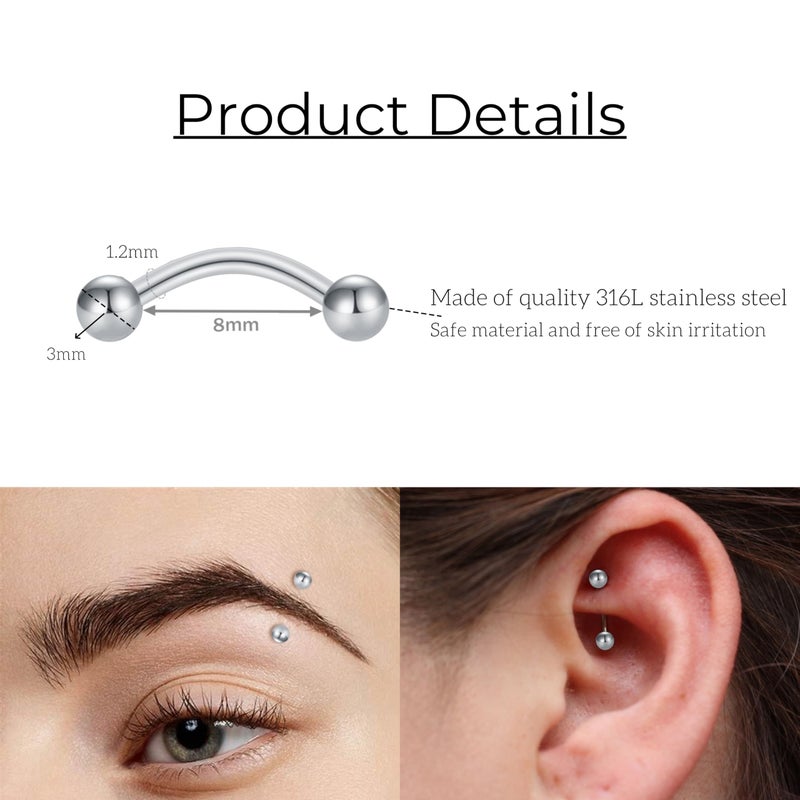 FECTAS 10PCS Eyebrow Rook Piercing Jewelry 16G Earrings Vertical Labret Lip Jewelry Curved Barbell Eyebrow Rings Tiny Small Belly Rings Ear Rook Helix Conch Daith Piercing Jewelry Pink Silver - Image 2