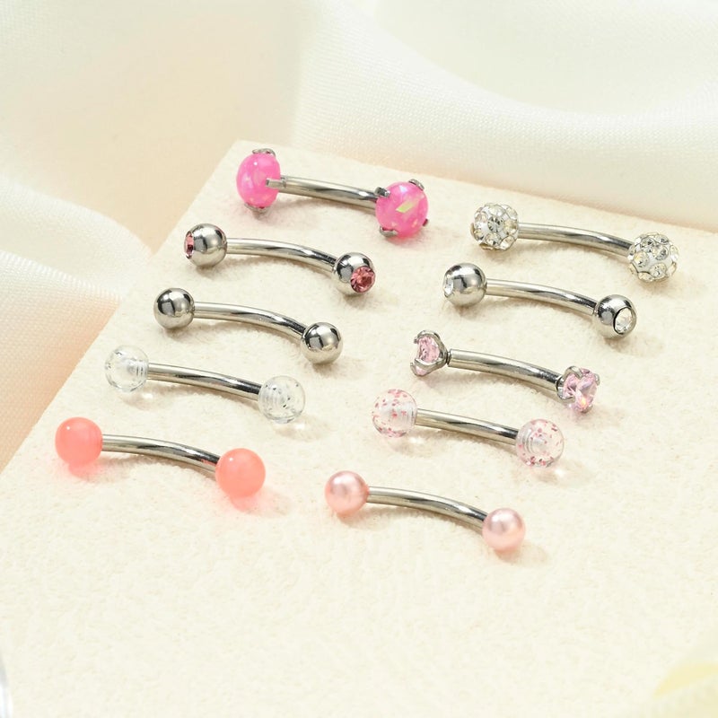 FECTAS 10PCS Eyebrow Rook Piercing Jewelry 16G Earrings Vertical Labret Lip Jewelry Curved Barbell Eyebrow Rings Tiny Small Belly Rings Ear Rook Helix Conch Daith Piercing Jewelry Pink Silver - Image 3