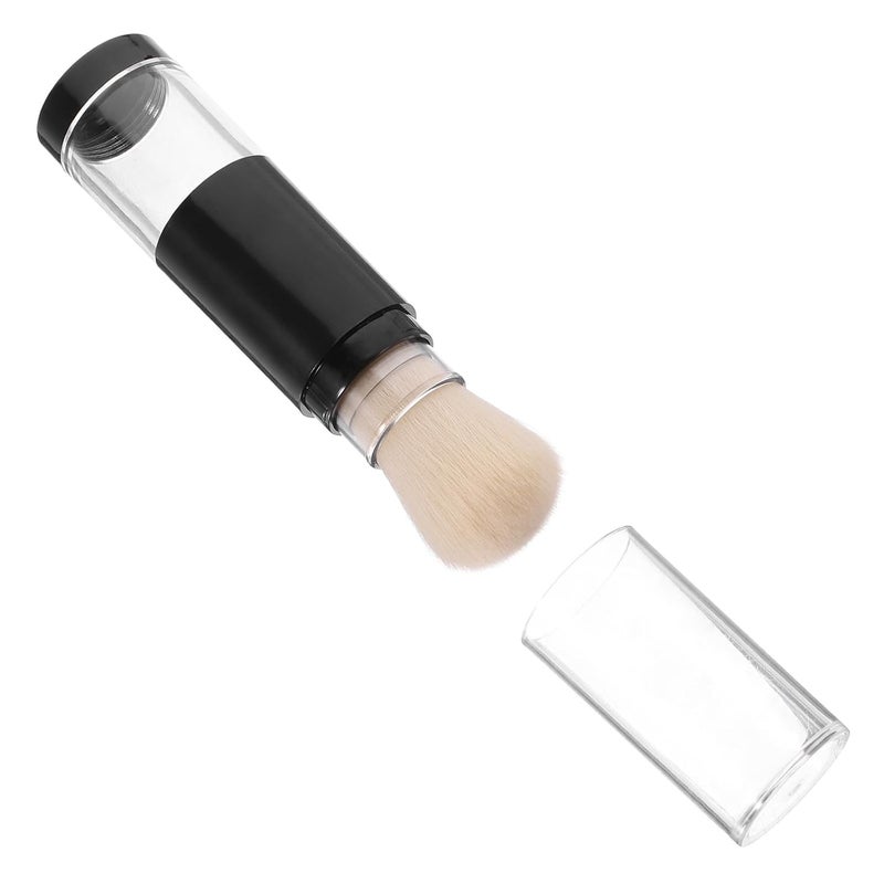 Refillable Makeup Powder Brush and Blush Blending Brush with Press-activated Storage Container, Portable Flat Synthetic Fiber Foundation Applicator for Travel and Daily Face Makeup - Image 1