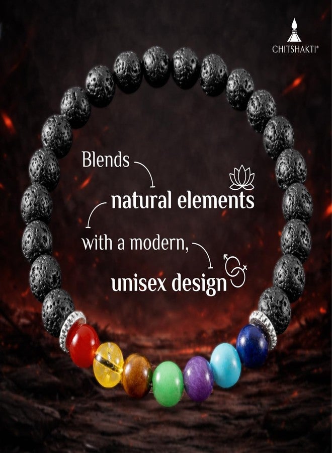 Chitshakti 7 Chakra Lava Bracelet Original Certified | 8mm for Men & Women | Natural Lava Stone & Seven Chakra Crystal Bracelet | Energy Balancing Meditation | Adjustable Healing Crystal - Image 3