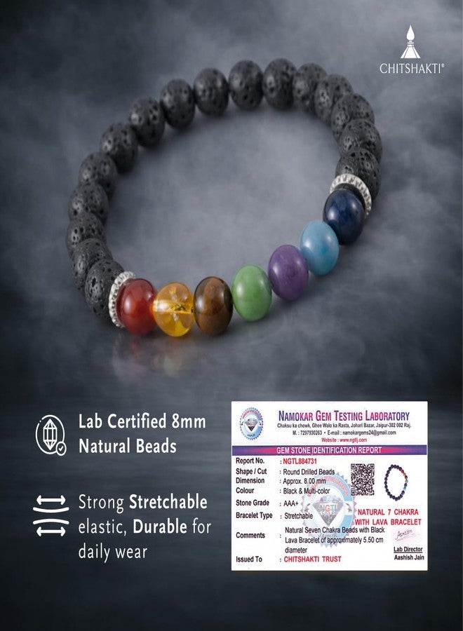 Chitshakti 7 Chakra Lava Bracelet Original Certified | 8mm for Men & Women | Natural Lava Stone & Seven Chakra Crystal Bracelet | Energy Balancing Meditation | Adjustable Healing Crystal - Image 2
