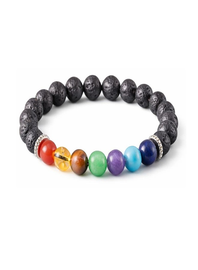 Chitshakti 7 Chakra Lava Bracelet Original Certified | 8mm for Men & Women | Natural Lava Stone & Seven Chakra Crystal Bracelet | Energy Balancing Meditation | Adjustable Healing Crystal - Image 1