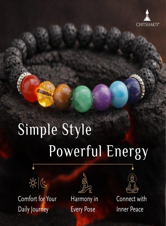 Chitshakti 7 Chakra Lava Bracelet Original Certified | 8mm for Men & Women | Natural Lava Stone & Seven Chakra Crystal Bracelet | Energy Balancing Meditation | Adjustable Healing Crystal - Image 5