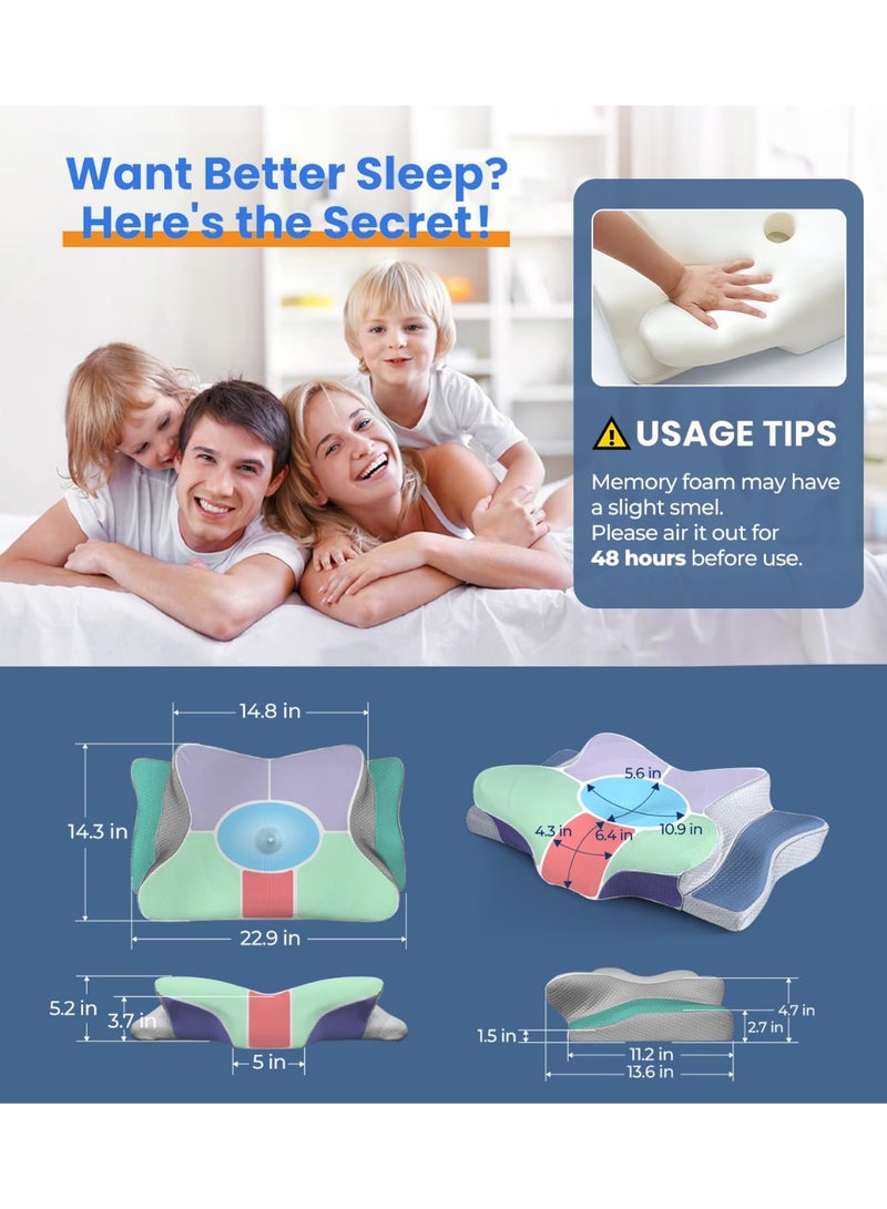 نيفيو وسادة عنق من إسفنج الذاكرة، وسادة تقويمية مريحة 2 في 1 لآلام الرقبة، وسائد دعم محيطية لمن ينامون على جانبهم وظهرهم وبطنهم - Image 4