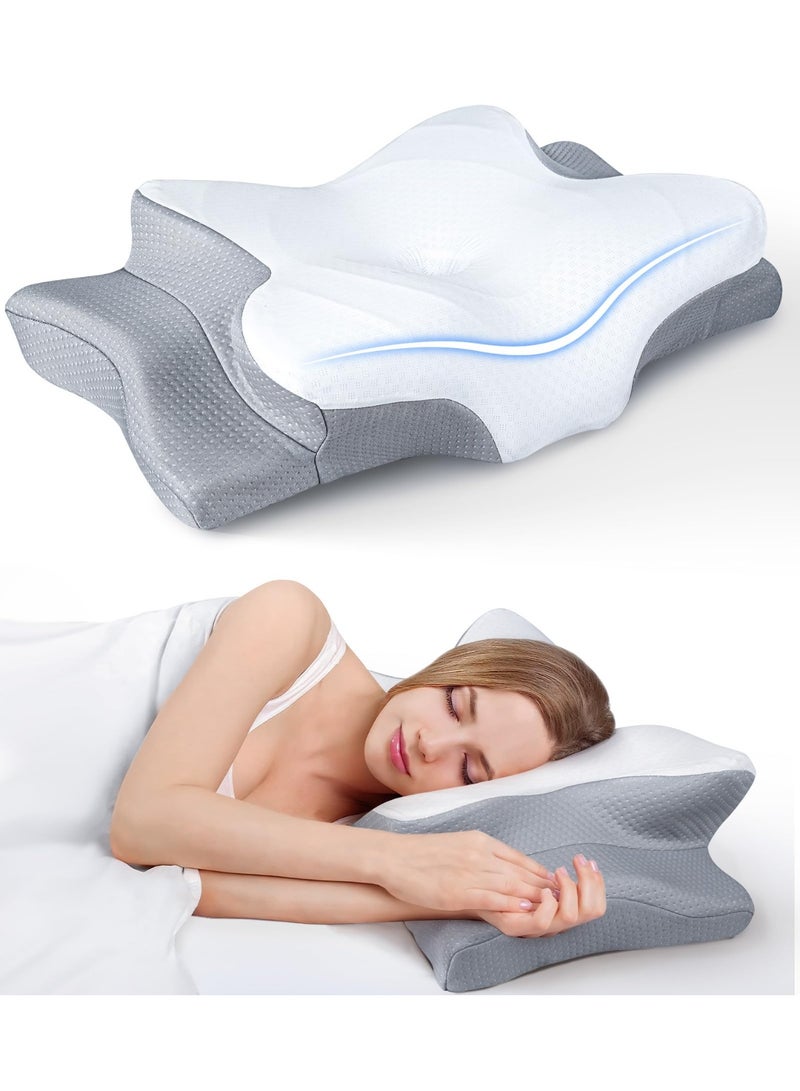 نيفيو وسادة عنق من إسفنج الذاكرة، وسادة تقويمية مريحة 2 في 1 لآلام الرقبة، وسائد دعم محيطية لمن ينامون على جانبهم وظهرهم وبطنهم - Image 1