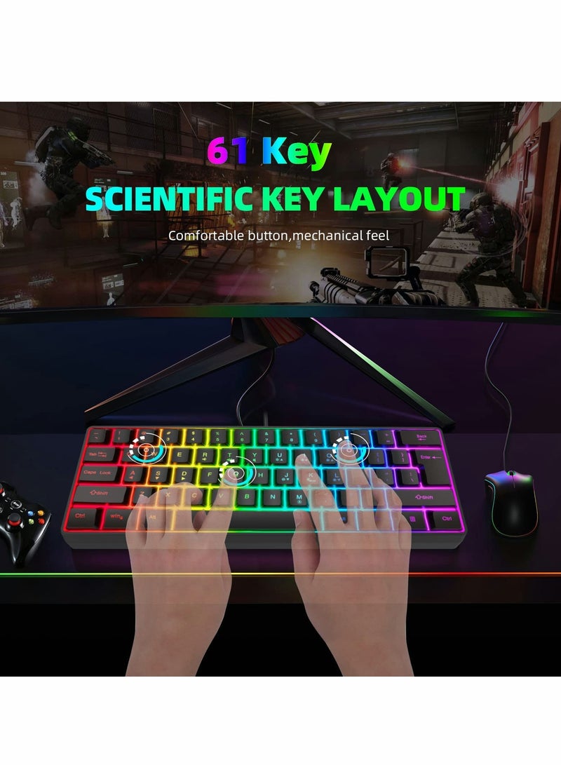 لوحة مفاتيح الألعاب السلكية بنسبة 60%، لوحة مفاتيح صغيرة فائقة التميز بإضاءة RGB، لوحة مفاتيح مدمجة مقاومة للماء بحجم 61 مفتاحًا لجهاز الكمبيوتر/ماك للاعبين، الكتابة، السفر، سهلة الحمل في رحلات العم - Image 3