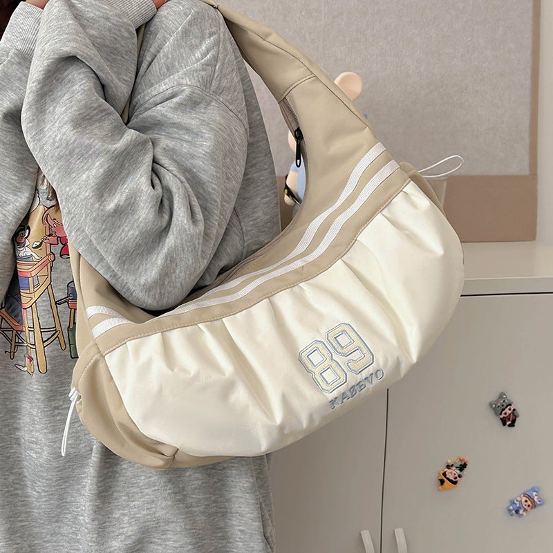 2026 New Style Underarm Casual Striped Pleated Large-Capacity Canvas Women'S Commuter Tote Shoulder Bag With Cloud Embroidery - Image 5