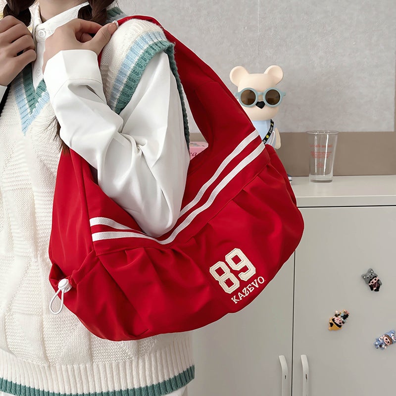 2026 New Style Underarm Casual Striped Pleated Large-Capacity Canvas Women'S Commuter Tote Shoulder Bag With Cloud Embroidery - Image 2