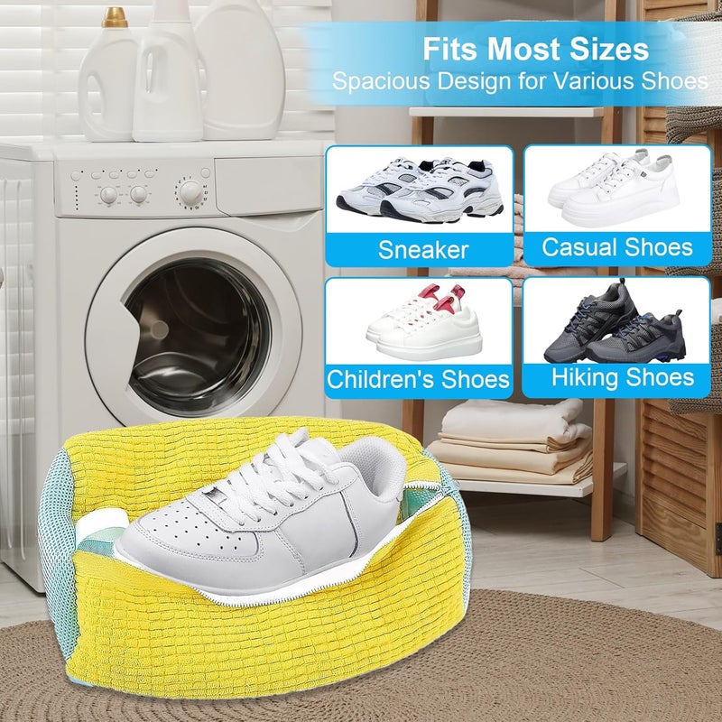 WOBEVB 2Pcs Shoe Washing Machine Bag-Laundry Shoe Bag for Washer and Dryer, Reusable Shoe Cleaning Bag for Sneaker Tennis Shoes Unstain Cleaner Kit, Includes 10 Shoe Bags for Travel (Yellow) - Image 5