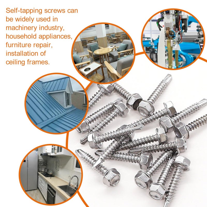 weideer 155pcs #8#10Self Tapping Screws Sheet Metal Screws 410 Stainless Steel Hex Washer Head Self Drilling Screws Quick Tapping Screw #8 1/2" 3/4" #10 1" 1-1/2" K-165 - Image 4