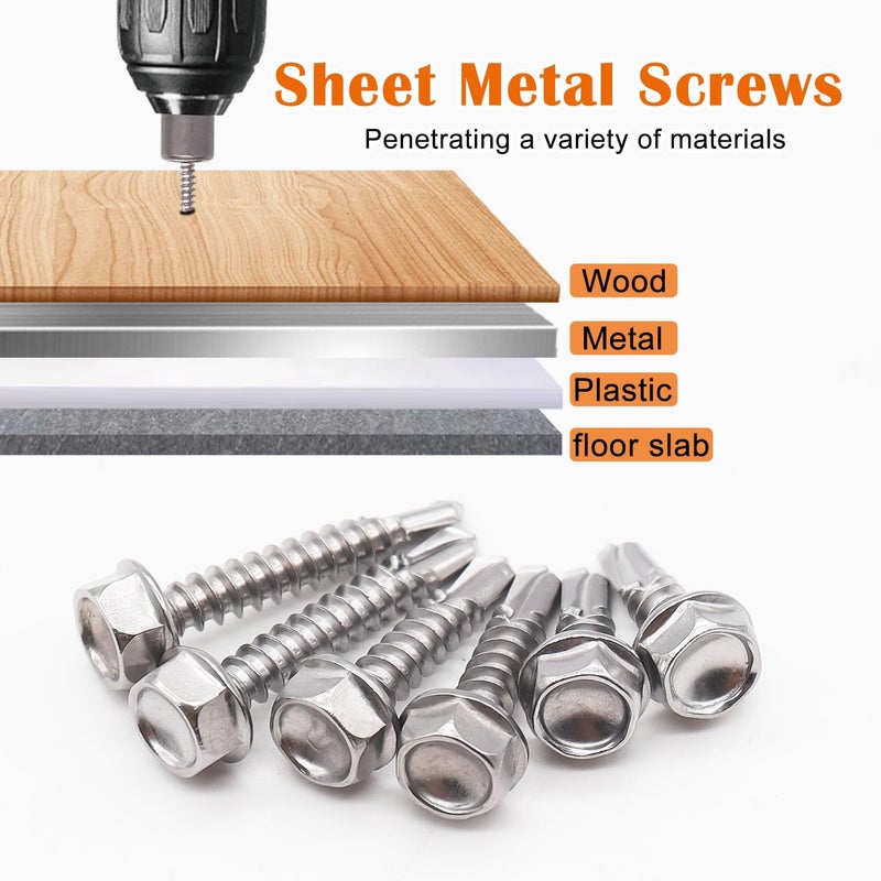 weideer 155pcs #8#10Self Tapping Screws Sheet Metal Screws 410 Stainless Steel Hex Washer Head Self Drilling Screws Quick Tapping Screw #8 1/2" 3/4" #10 1" 1-1/2" K-165 - Image 3