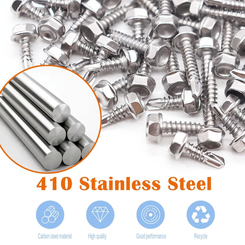 weideer 155pcs #8#10Self Tapping Screws Sheet Metal Screws 410 Stainless Steel Hex Washer Head Self Drilling Screws Quick Tapping Screw #8 1/2" 3/4" #10 1" 1-1/2" K-165 - Image 5