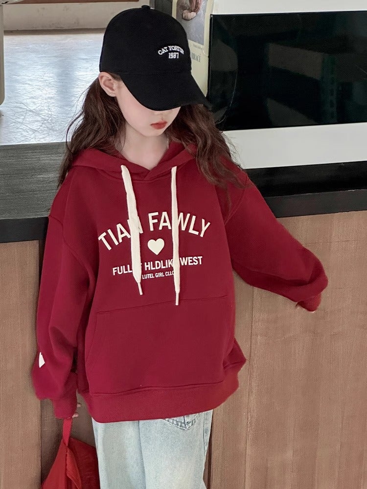 Girls' Fleece-Lined Hooded Sweater New Girls' Fashionable Children'S Top - Image 5