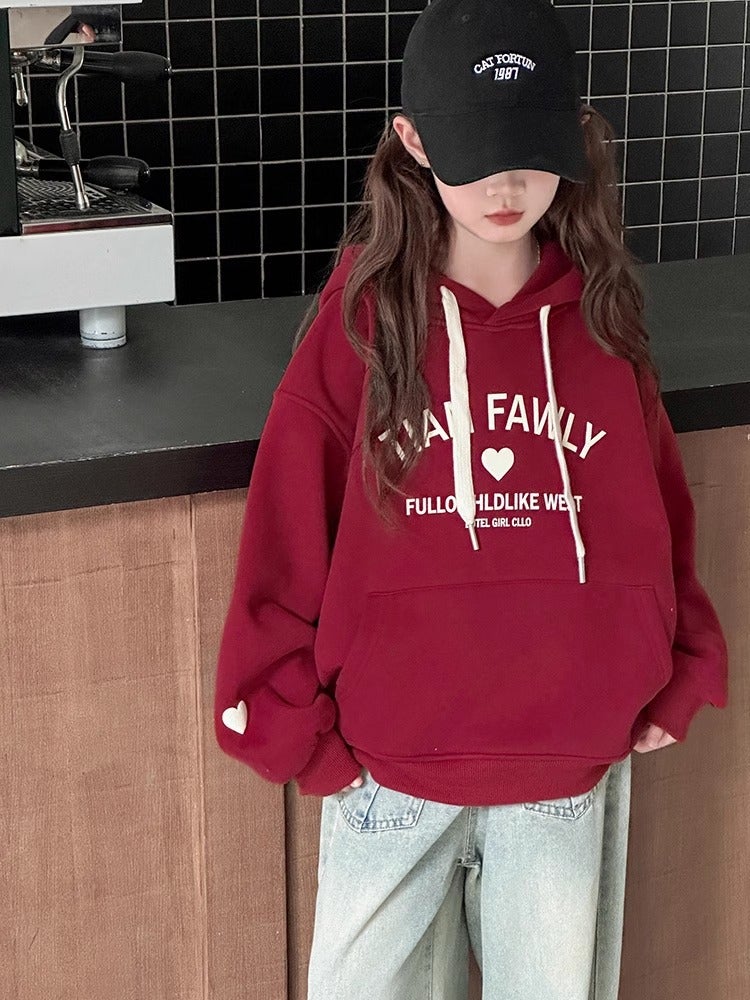 Girls' Fleece-Lined Hooded Sweater New Girls' Fashionable Children'S Top - Image 3