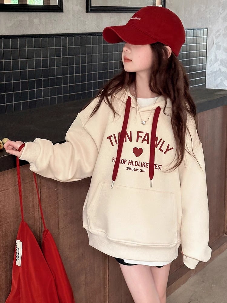 Girls' Fleece-Lined Hooded Sweater New Girls' Fashionable Children'S Top - Image 2