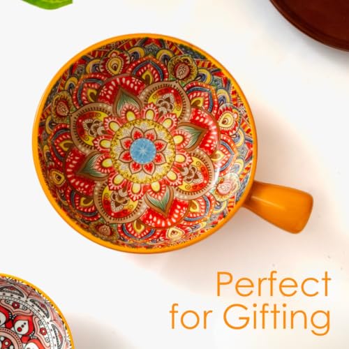 Femora Ceramic Snack Bowl with Handle | Serving Bowl with Handle | Microwave & Dishwasher Safe Big Bowls Perfect for Snacks, Noodles, Salads, Soup, Baking-Mandana Print - Image 4