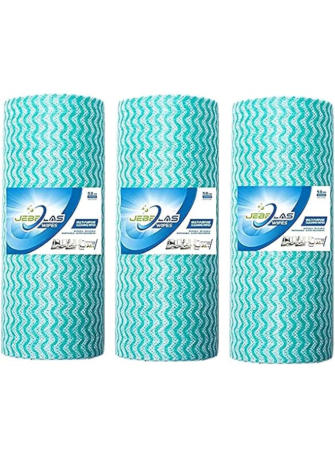 JEBBLAS Disposable Cleaning Towels Kitchen Dish Towels and Dish Cloths Reusable Cleaning Cloth Roll Disposable Rags Wipe Roll Thick Handy Cleaning Wipes Quick-Dry 50 Count/Roll, Total 3 Rolls, Green… - Image 1