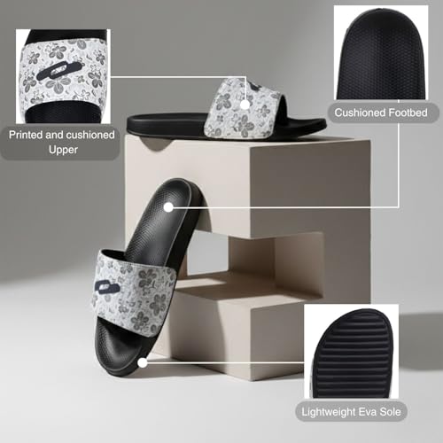 TRASE Women Slides - Trendy Printed, Comfortable & Waterproof Slip-On Slippers (BLACK, 6 UK) - Image 2