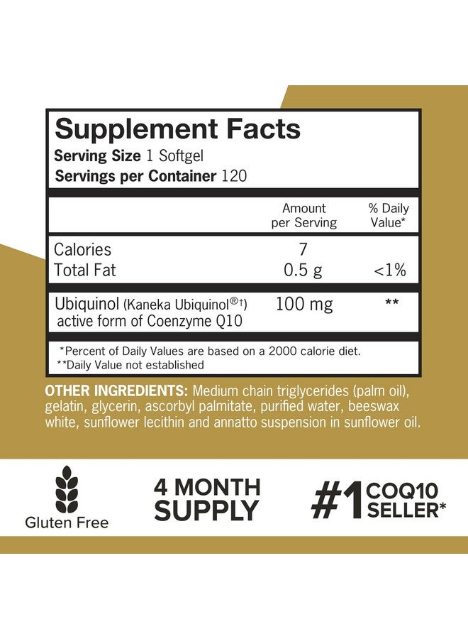 Qunol كبسولات يوبيكوينول Coq10 100 مجم من Qunol Ubiquinol الشكل النشط من إنزيم Q10 المضاد للأكسدة لصحة القلب ومستويات ضغط الدم الصحية المفيدة لمستخدمي الستاتينات، إمداد لمدة 4 أشهر، 120 كبسولة - Image 5