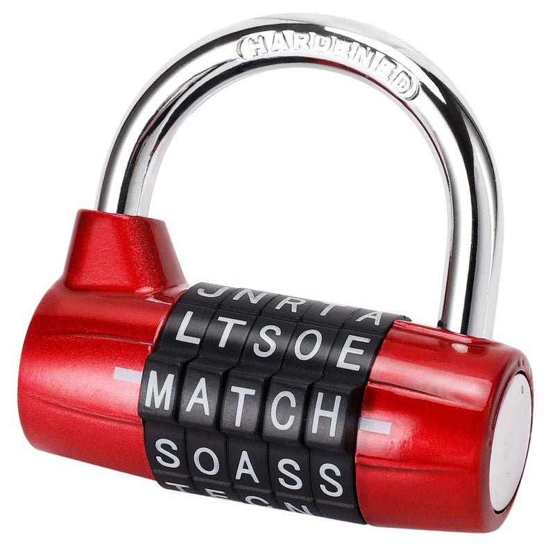 Cluckyu Gym Locker Lock,5 Letter Heavy Duty Alloy Padlock Password Sturdy Security Padlock-Easy to Set Your Own Keyless Resettable Combo-Red - Image 1