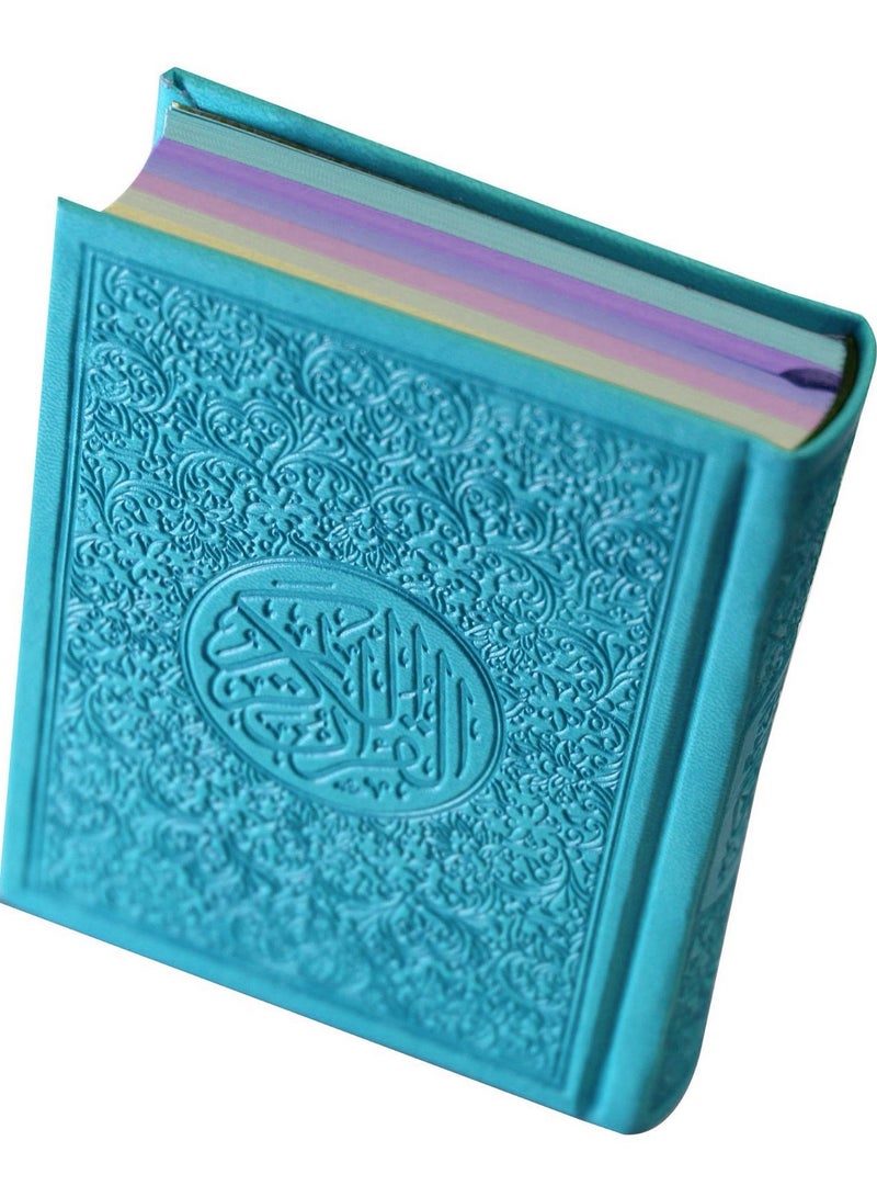 The Holy Quran, leather cover, with clear handwriting, and colored paper. Colored MUSHAF, clear handwriting MEDIUM SIZE17*12CM BLUE - Image 1