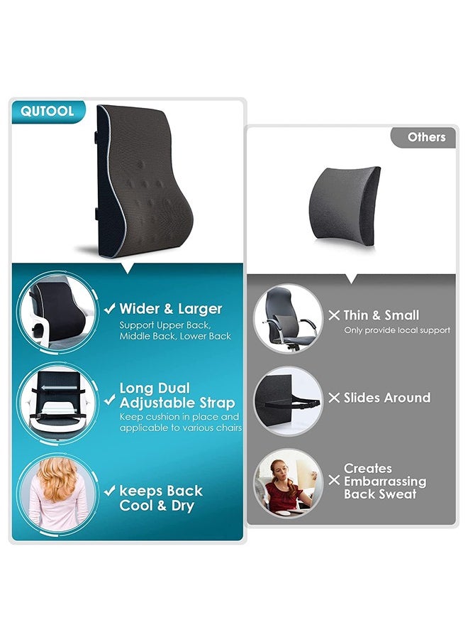 Eworld - Lumbar Support Pillow for Office Chair Memory Foam Back Cushion for Back Pain Relief Improve Posture Large Back Pillow for Car, Computer Chair, Recliner Breathable Mesh Cover Double Adjustable Straps - Image 1