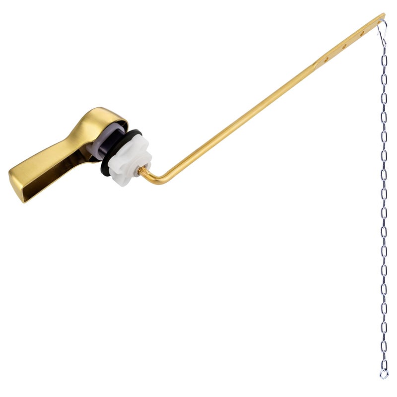 Hibbent Universal Metal Front Mount Toilet Handle Replacement Kit Brass Toilet Flush Tank Lever with Stainless Steel Flapper Chains for Most Toilets Brushed Gold Finish