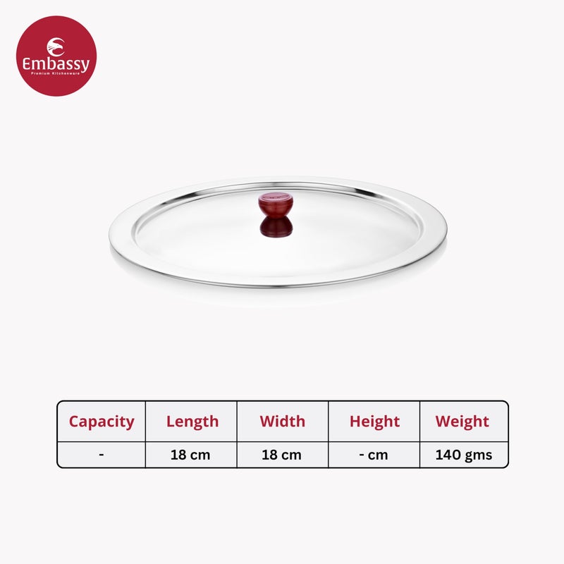 Embassy Stainless Steel Multipurpose Lid/Ciba Cover with Knob | Size - 1| Diameter - 18 cms | Cover/Lid for Utensils, Tava, Topes, Kadhai, Pots and Pans - Image 2