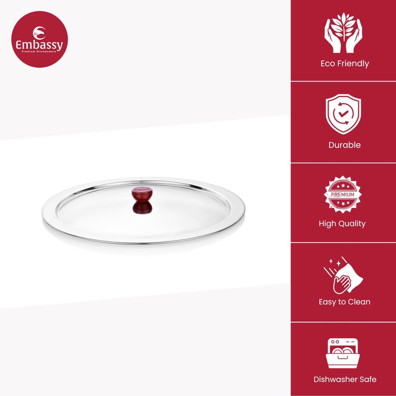 Embassy Stainless Steel Multipurpose Lid/Ciba Cover with Knob | Size - 1| Diameter - 18 cms | Cover/Lid for Utensils, Tava, Topes, Kadhai, Pots and Pans - Image 3
