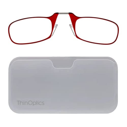 ThinOptics unisex-adult Reading Glasses + White Universal Pod Case | Red Frames, 1.50 Strength Readers Red Frames / White Case, 44 mm - Image 1