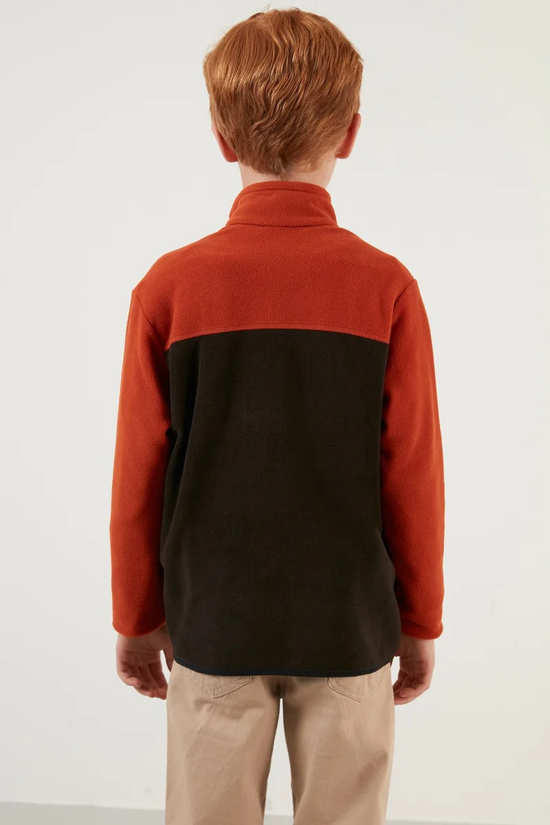 ليلا Soft Textured Zippered Color Block Stand Collar Pocket Fleece Unisex Children's Fleece 5905001