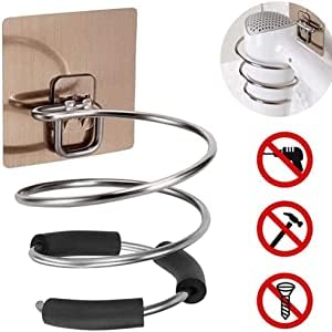 KPNG Metal Wall-Mounted Hair Dryer Rack with Hook hairdryer Holder Suction for Wall Shelf Rack Stand Bathroom Accessories(Silver)(1 Piece) - Image 4