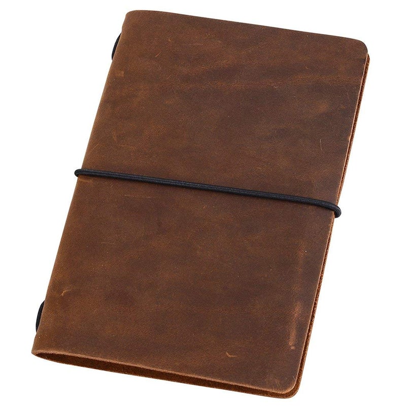 newestor Pocket Travelers Notebook, Refillable Leather Travel Journal for Men & Women, Notebook Cover for Field Notes, Moleskine Small 3.5 x 5.5 Inches, Brown - Image 1