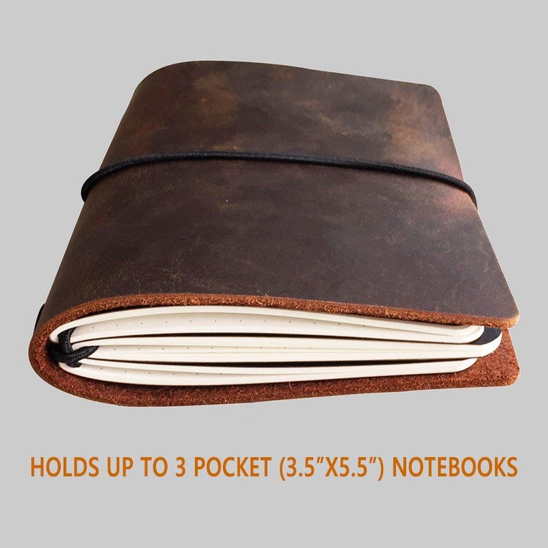 newestor Pocket Travelers Notebook, Refillable Leather Travel Journal for Men & Women, Notebook Cover for Field Notes, Moleskine Small 3.5 x 5.5 Inches, Brown - Image 4