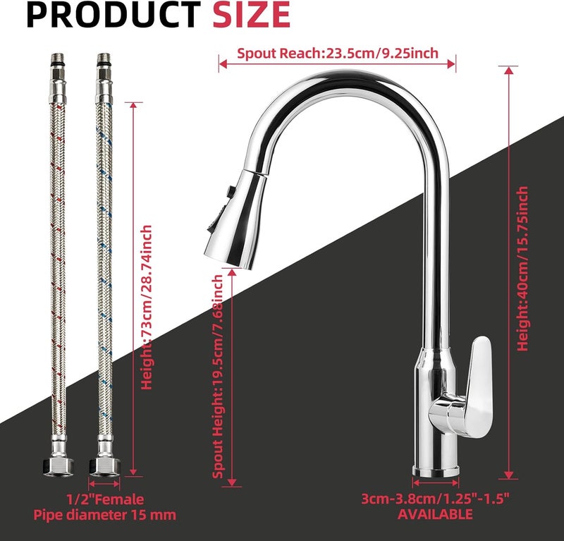 UREVO Kitchen Faucet Tap with Pull Down Sprayer - Stainless Steel Sink Mixer Tap - Image 5
